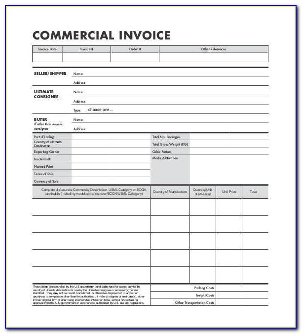Export Commercial Invoice Template Pdf