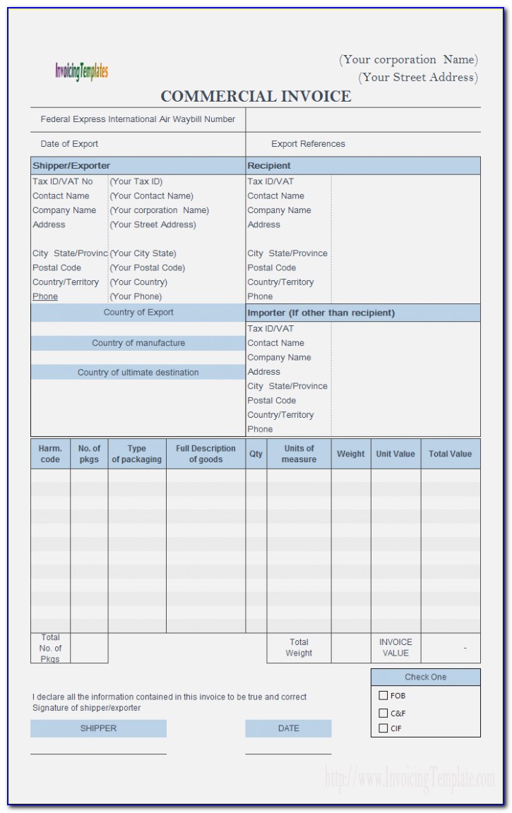 Export Invoice Template Free