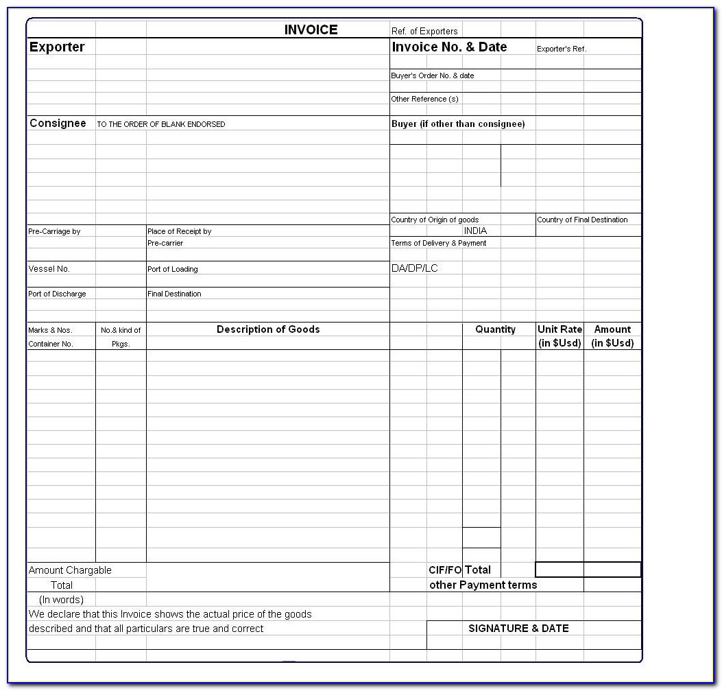 Export Invoice Template Under Gst