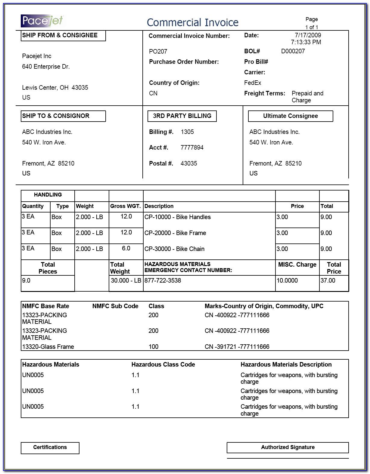 Export Invoice Template Word