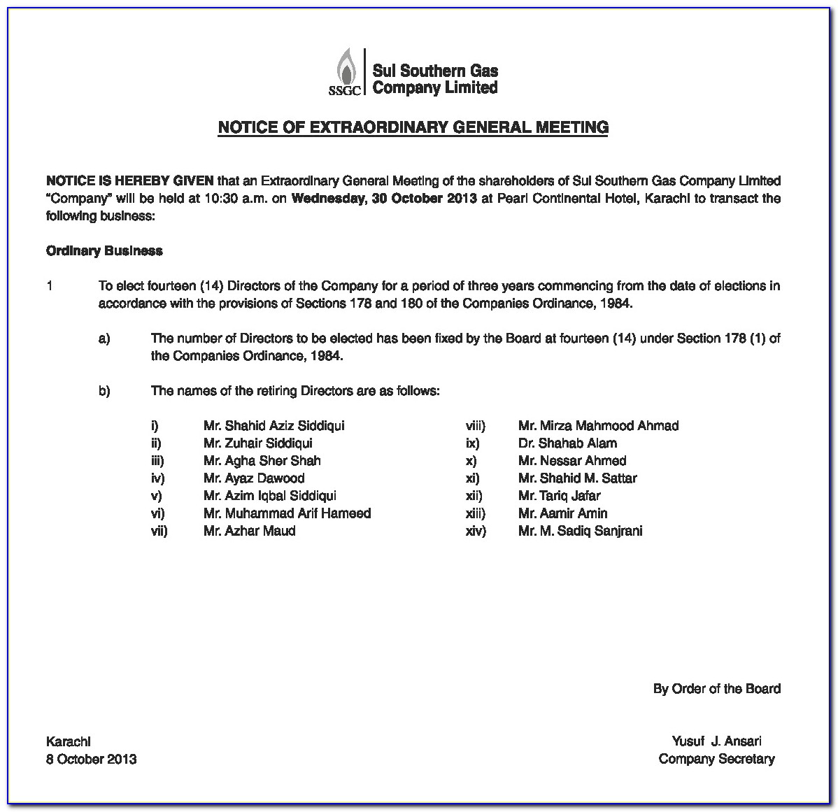 Extraordinary General Meeting Minutes Template