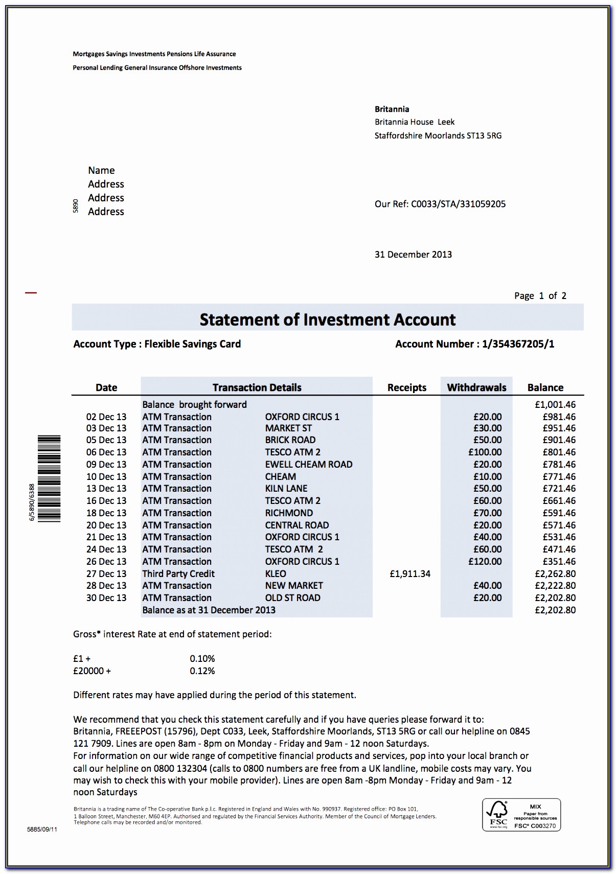 Fake Barclays Bank Statement Template