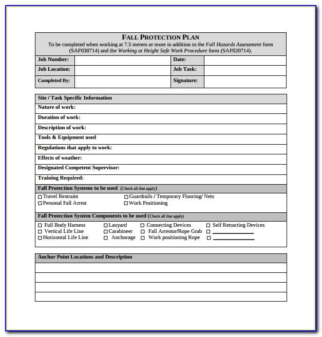 Fall Protection Plan Template Bc