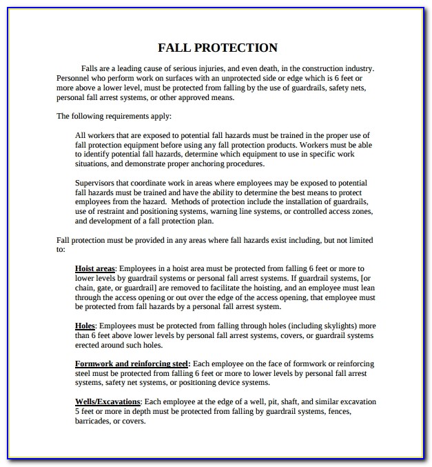 Fall Protection Plan Template Saskatchewan