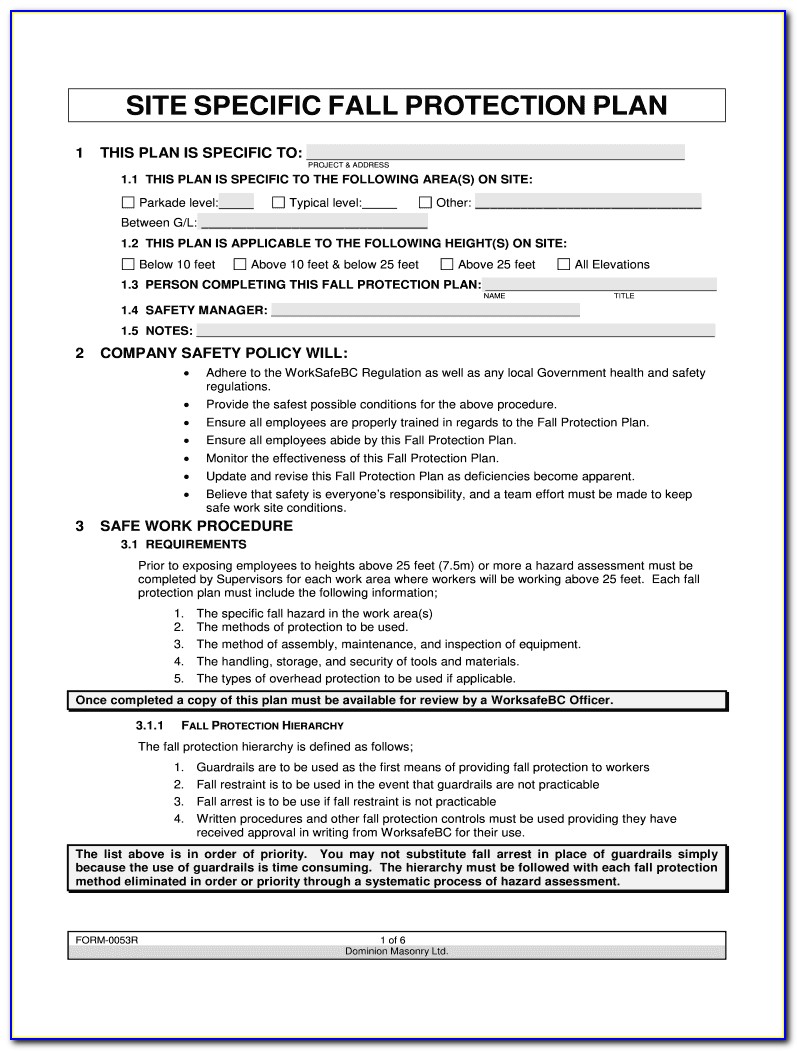 Fall Protection Plan Template Word Document
