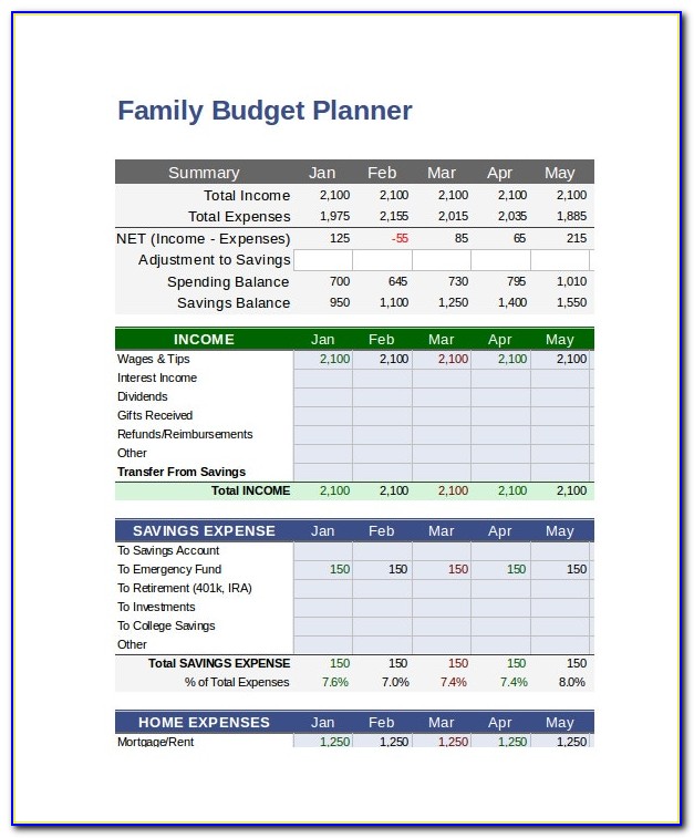 Family Budget Planner Template Free