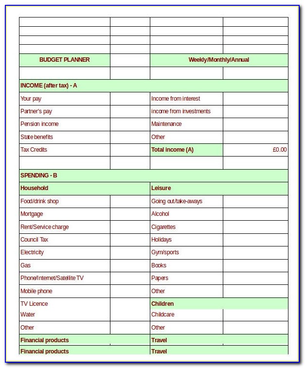 Family Budget Spreadsheet Template Free