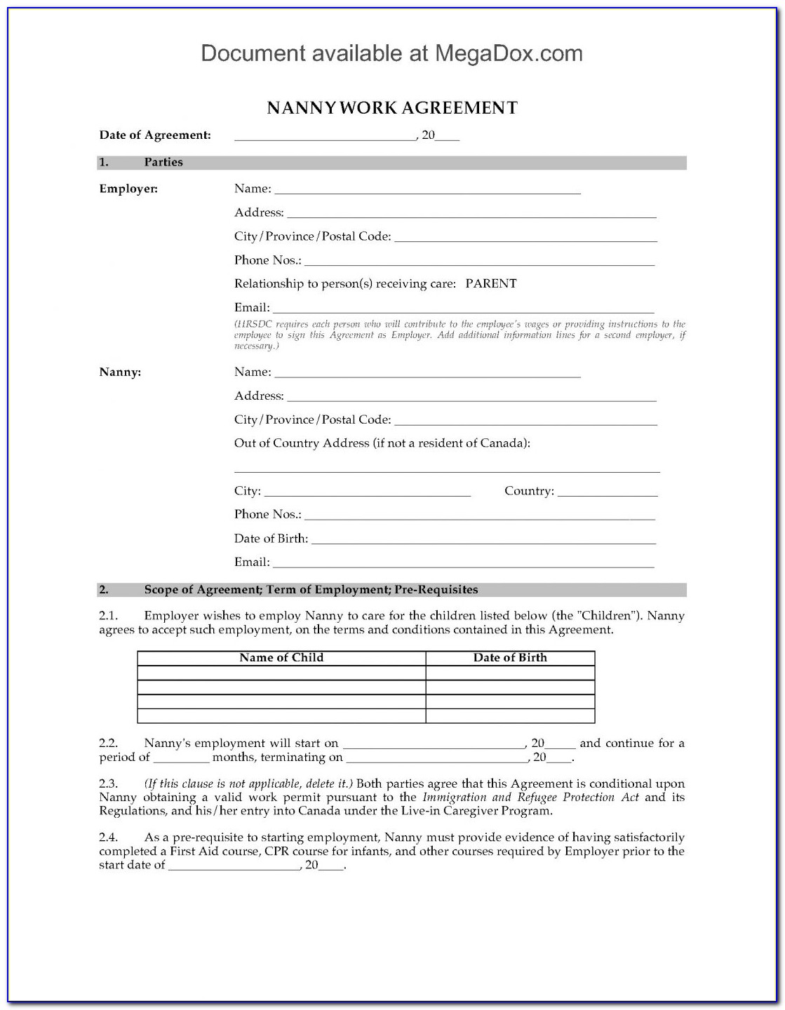 Printable Caregiver Contract Template prntbl concejomunicipaldechinu