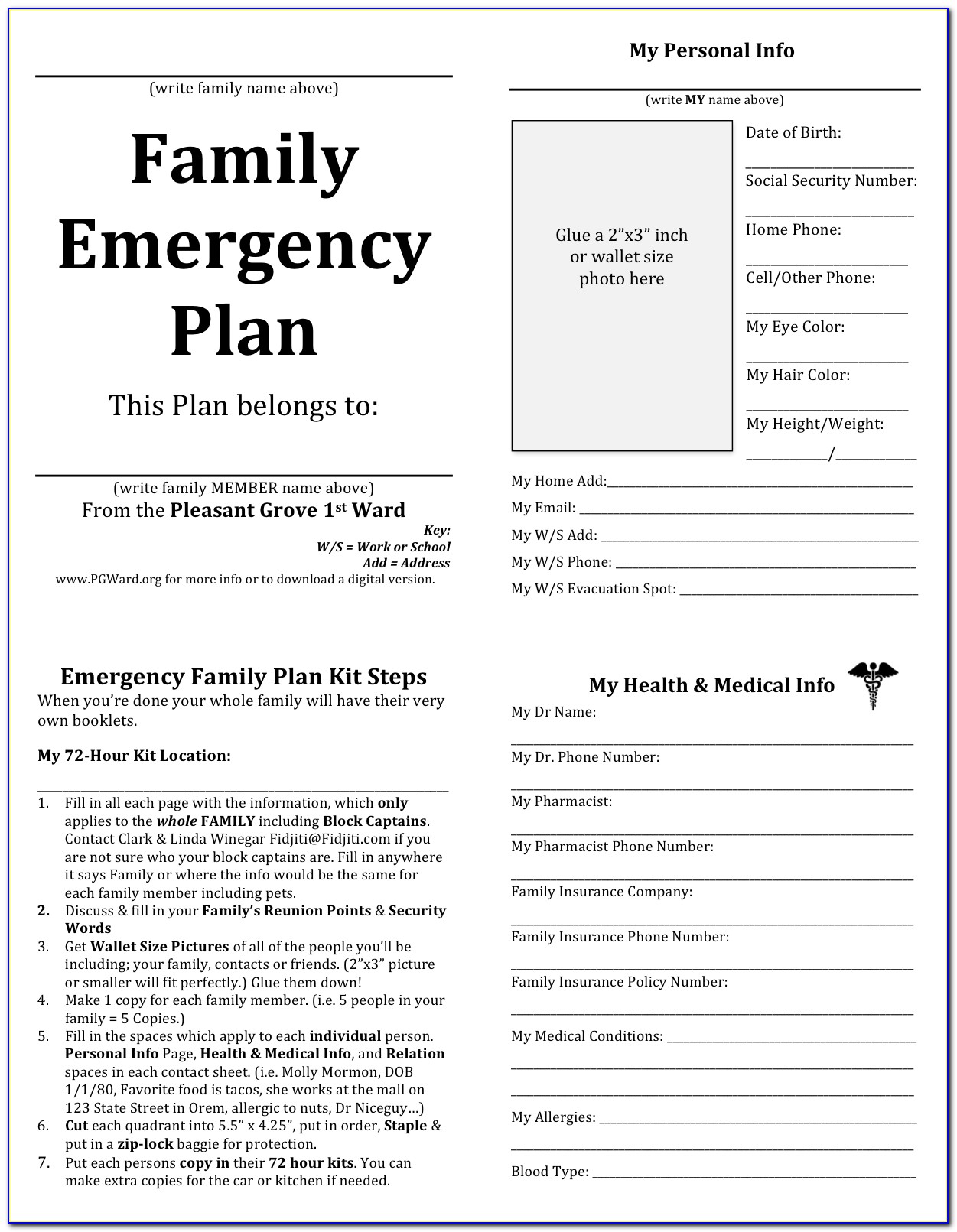 Family Emergency Disaster Plan Template