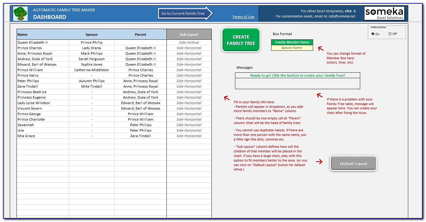 Family Tree Maker With Photos Automatic Excel Template