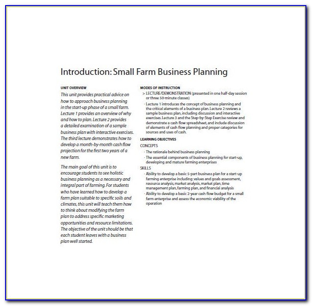 Farm Business Plan Template Excel