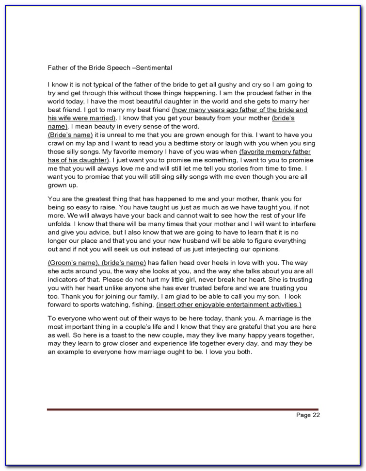 Father Of The Bride Speech Templates Free