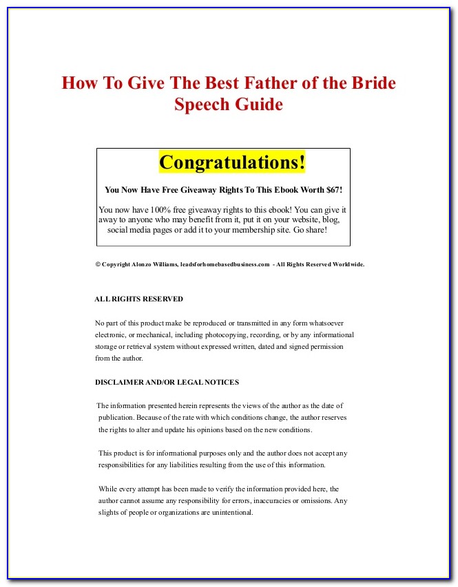 Father Of The Bride Wedding Speech Template