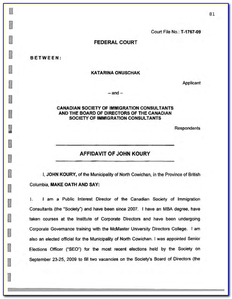 Federal Circuit Court Affidavit Template