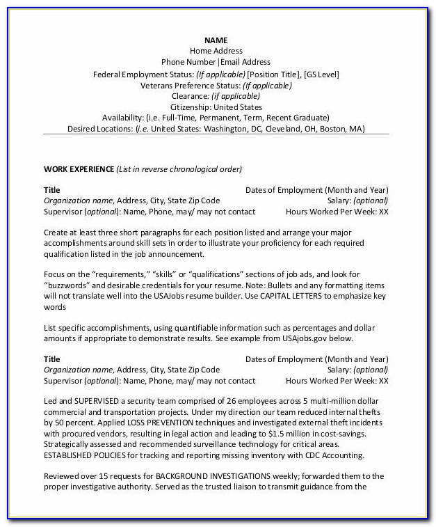 Federal Resume Template Word 2015