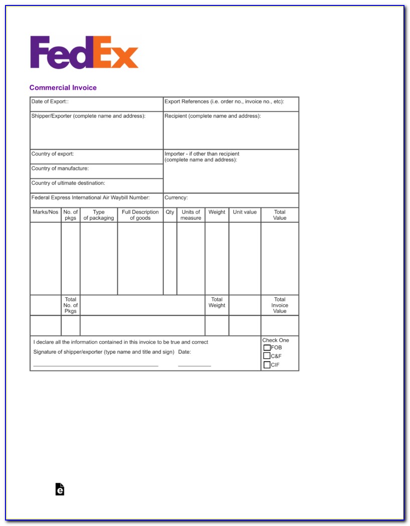 Fedex Commercial Invoice Template Free