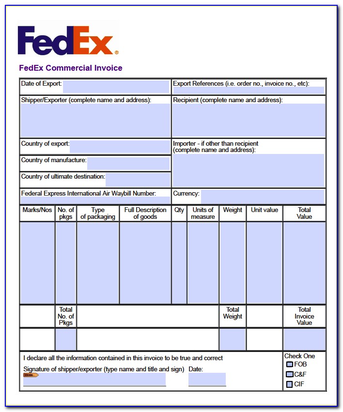 Fedex Commercial Invoice Template Pdf