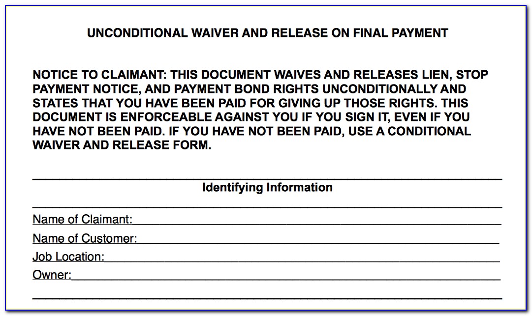 Fillable Final Waiver Of Lien Form