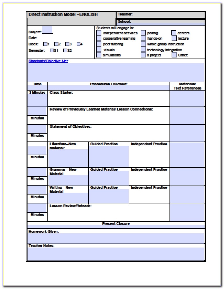 Fillable Lesson Plan Template