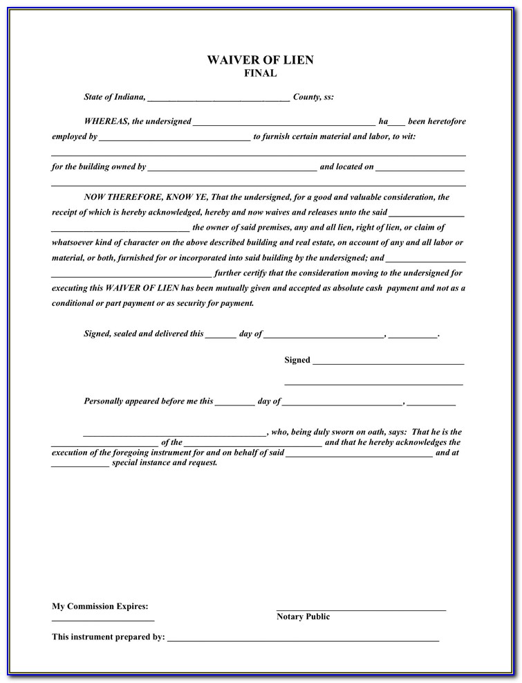 Final Lien Waiver Example
