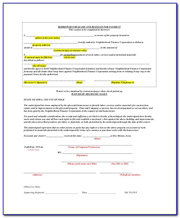 Final Waiver And Release Of Lien Form Florida