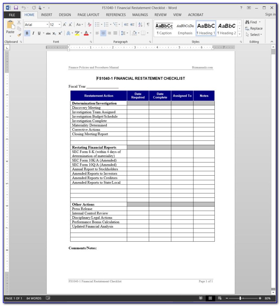 Financial Audit Checklist Template Excel