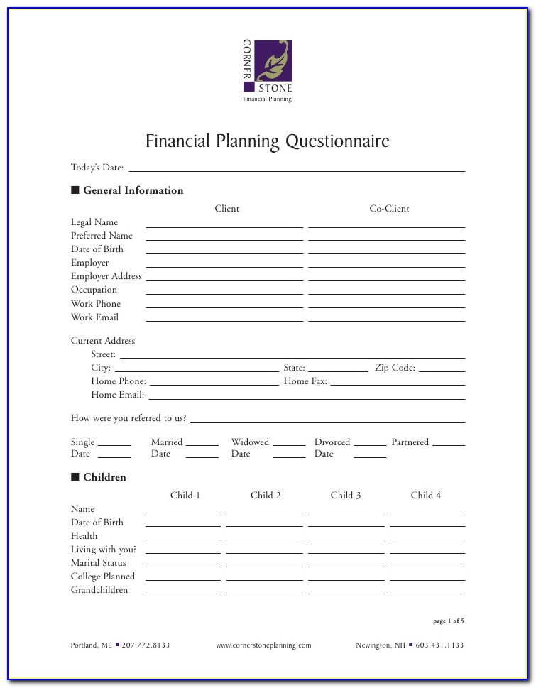 Financial Planning Questionnaire Sample