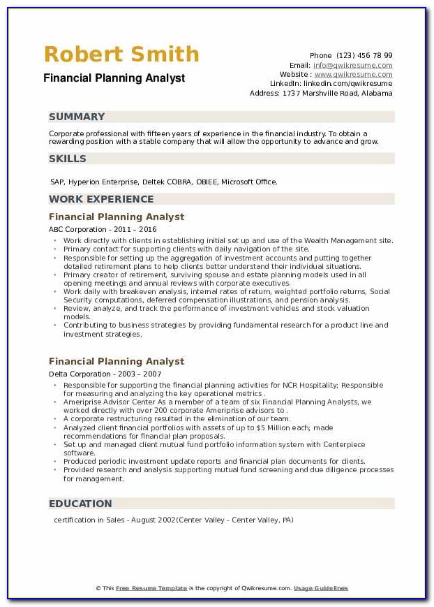 Financial Planning Resume Templates