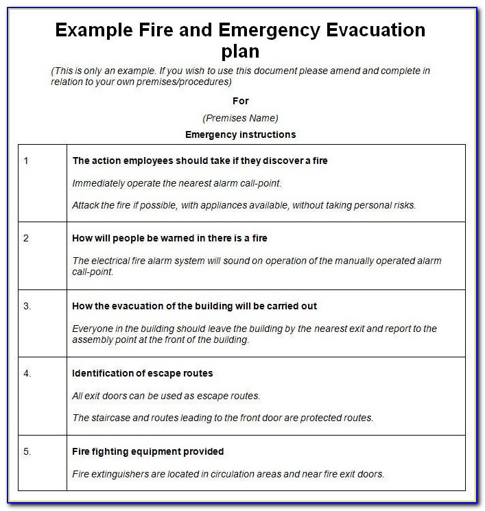 Fire Evacuation Plan Example