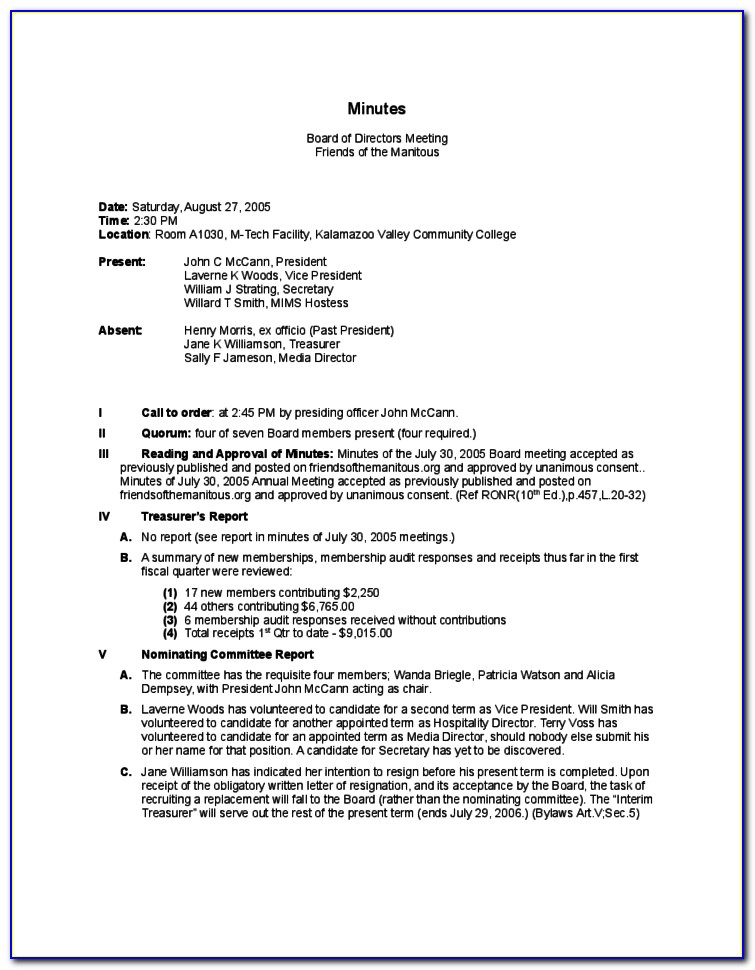 First Board Meeting Minutes Template