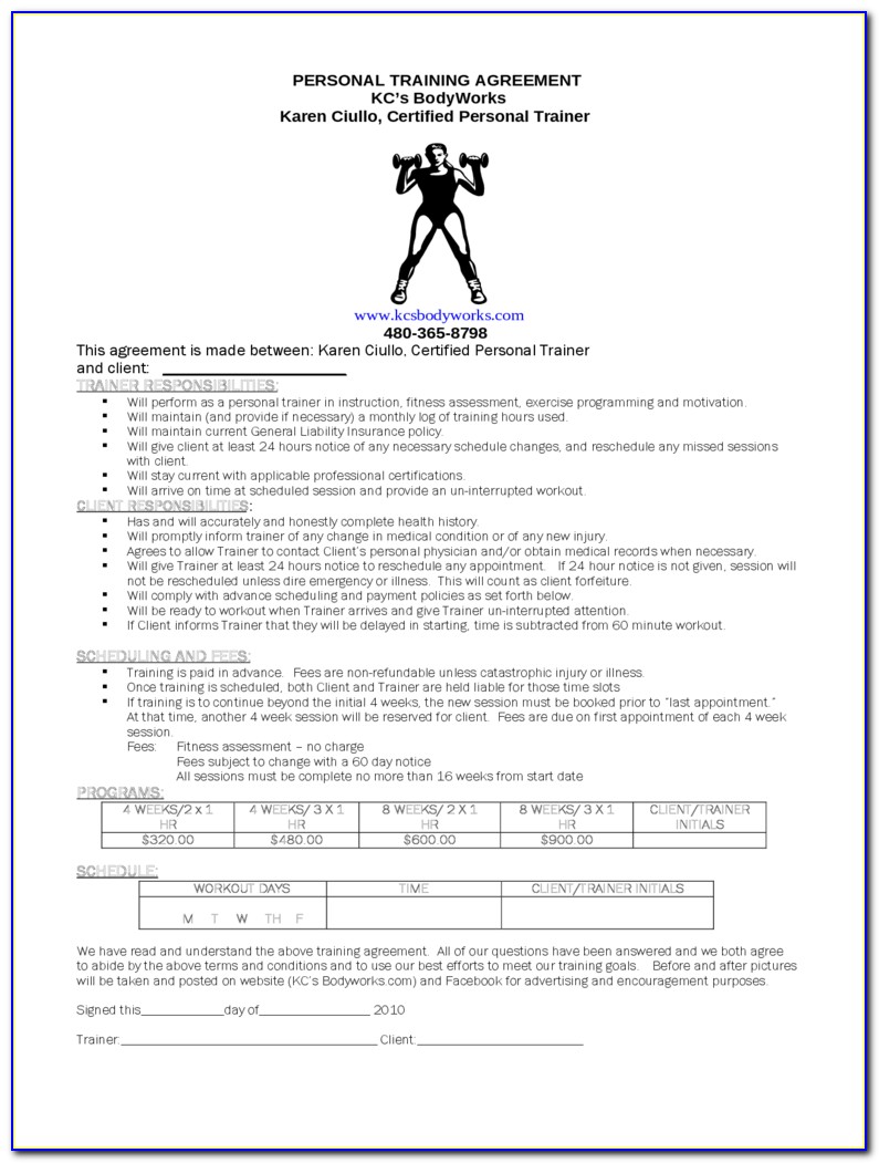Fitness Trainer Contract Examples