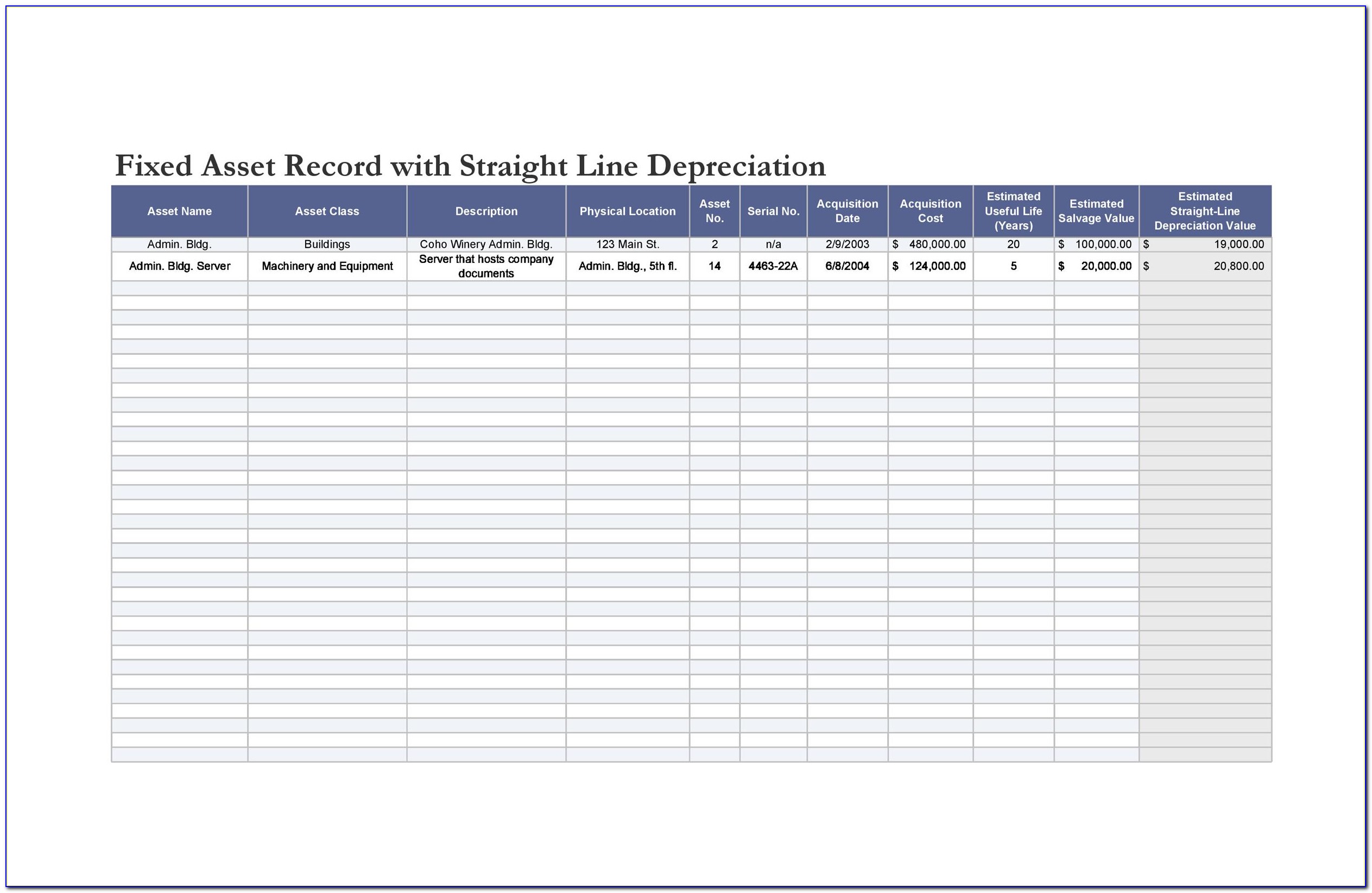 Fixed Asset Depreciation Schedule Excel Template
