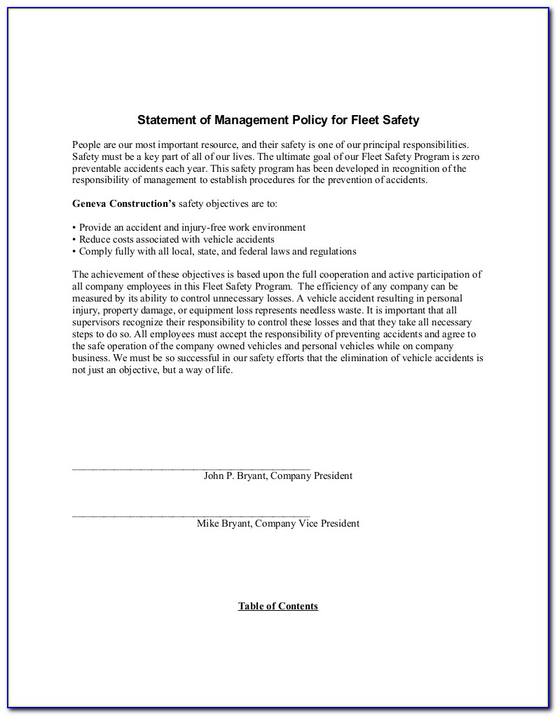 Fleet Safety Program Sample