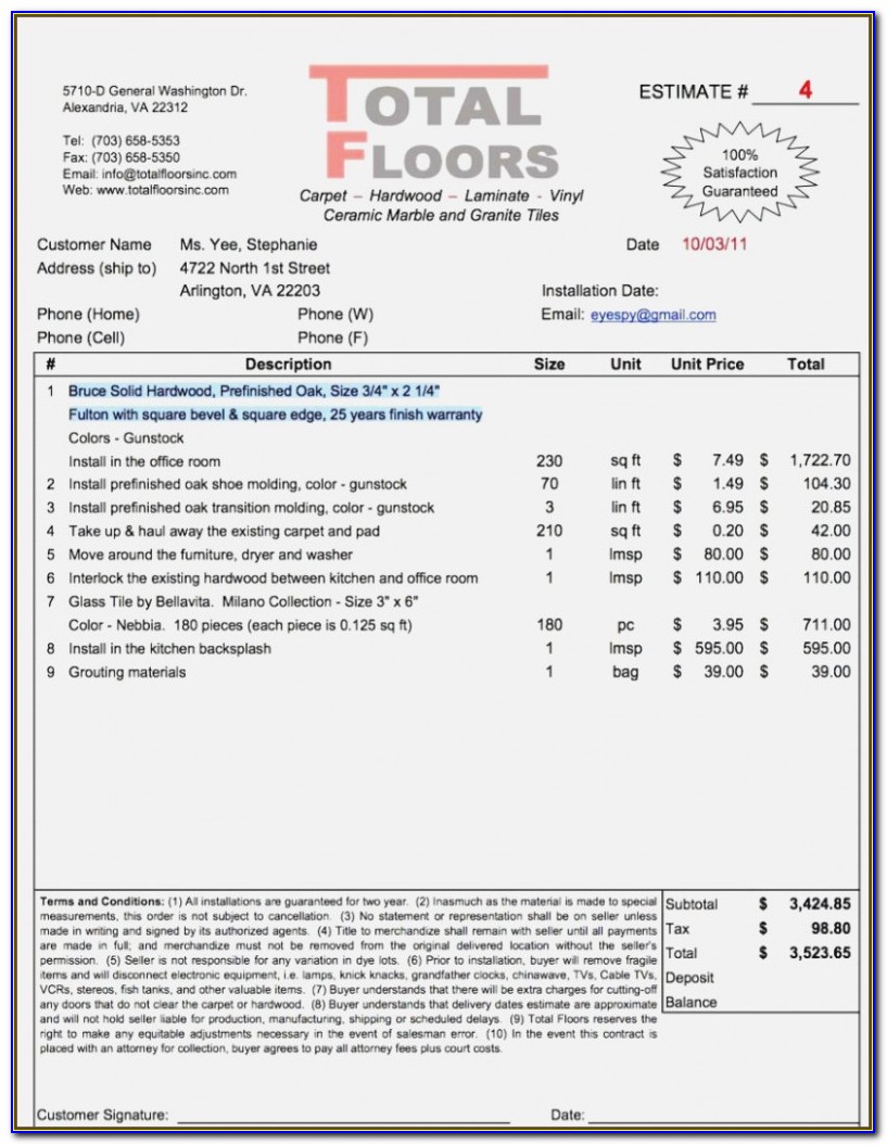Flooring Estimate Forms Download