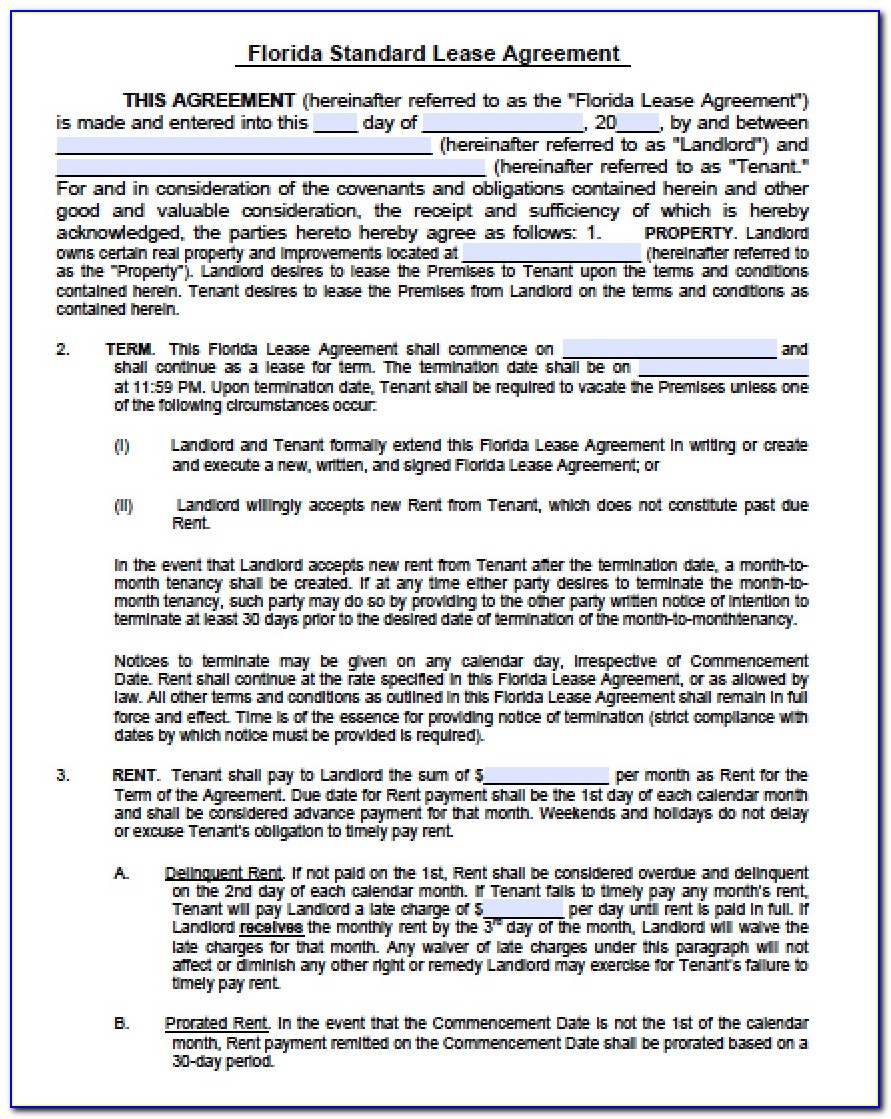 Florida Lease Agreement Form