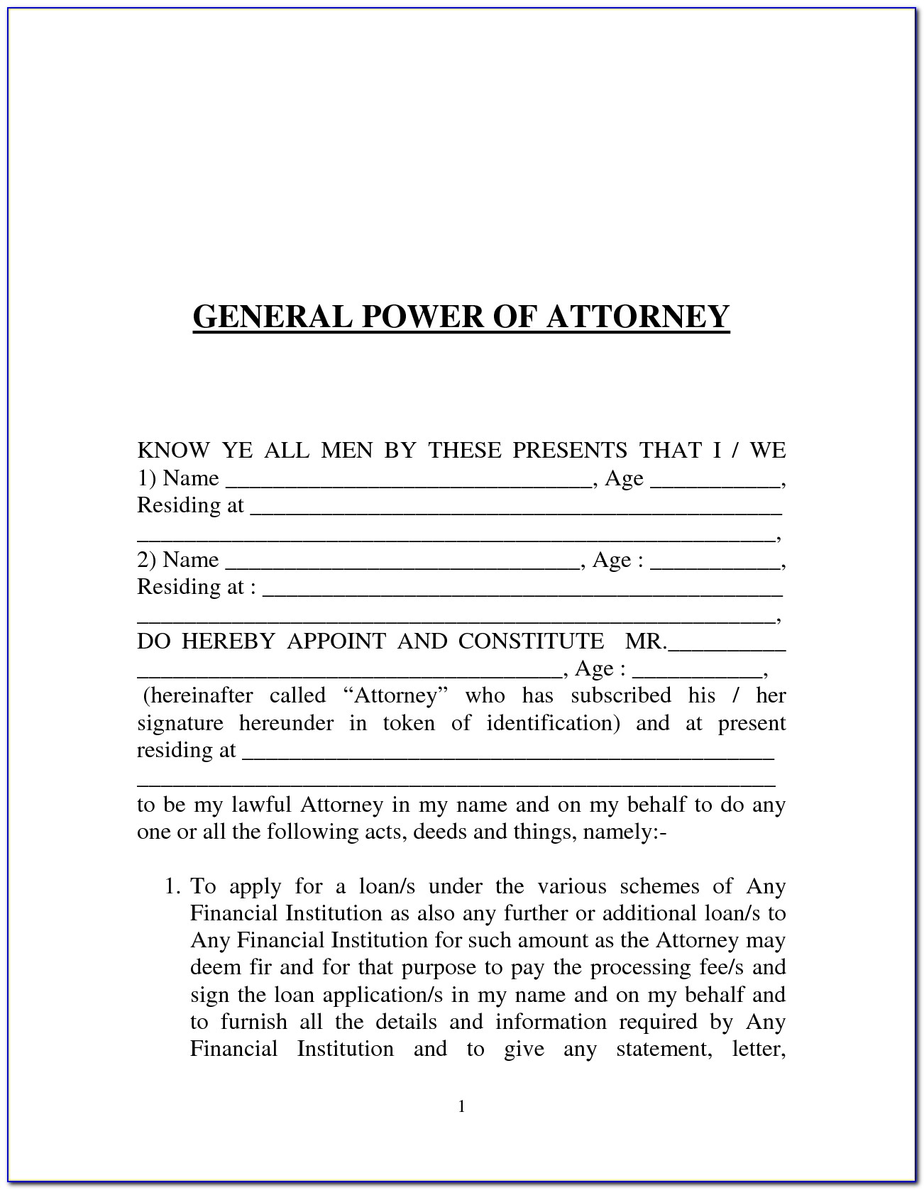 Florida Power Of Attorney Document