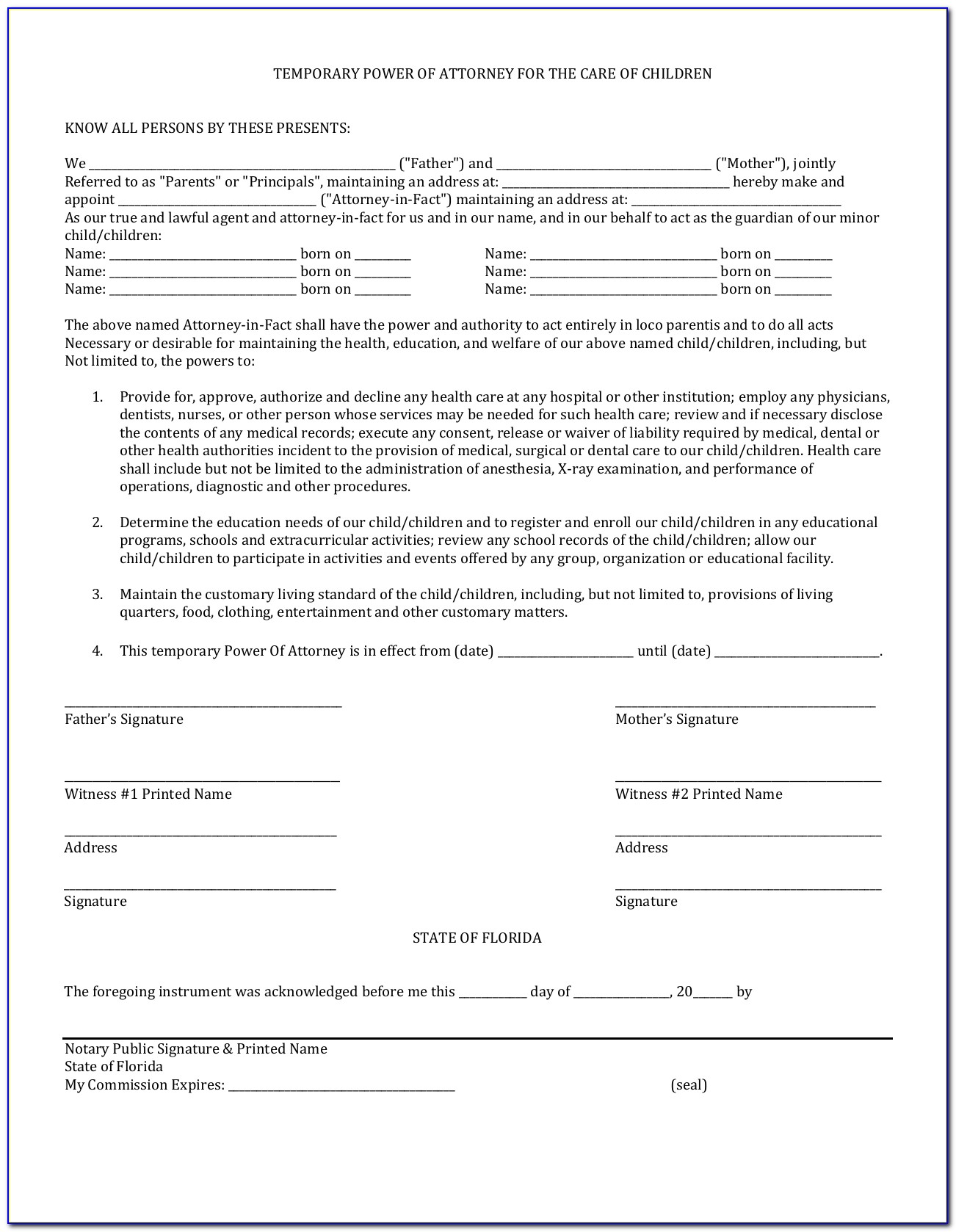 Florida Power Of Attorney Form 2015