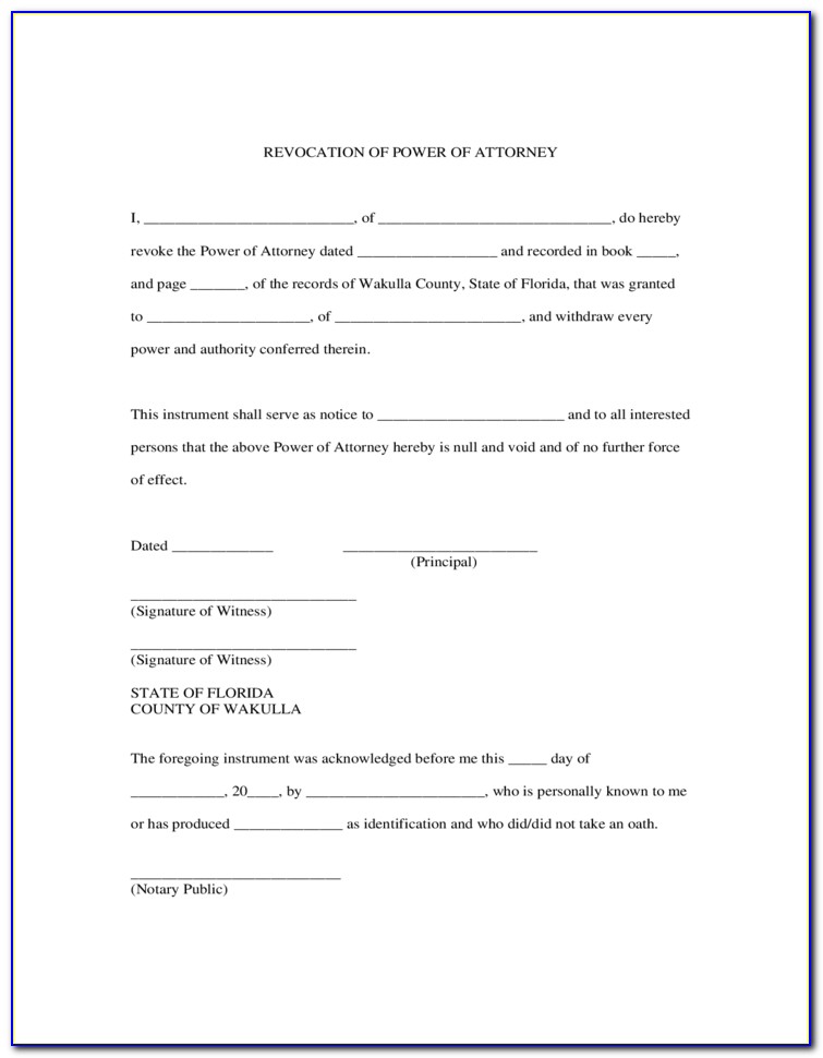 Florida Power Of Attorney Form Word