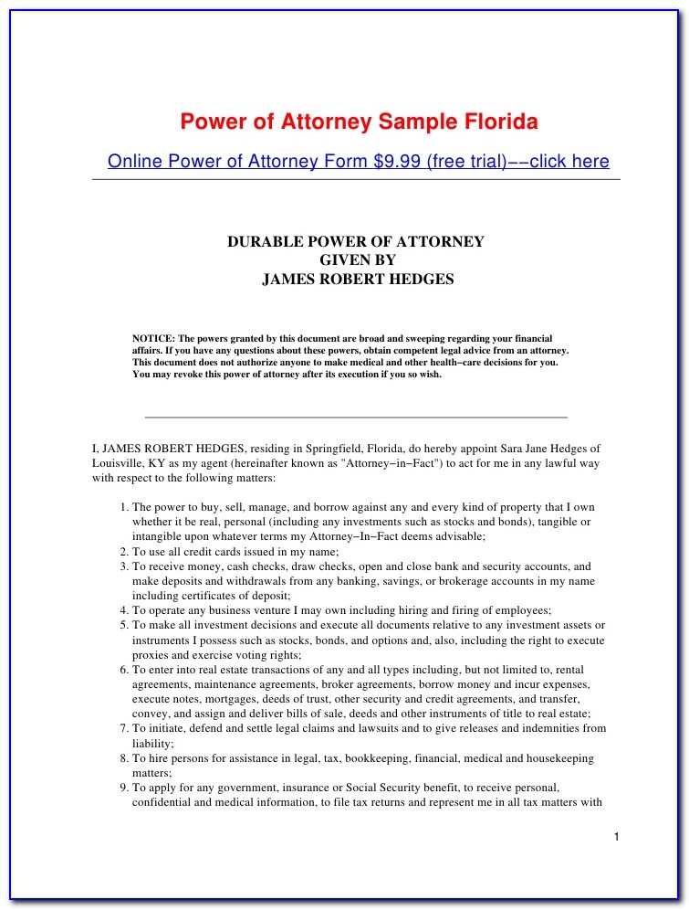 Florida Power Of Attorney Forms