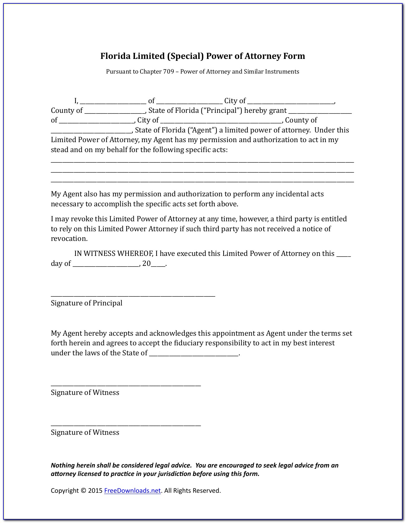 Florida Power Of Attorney Template