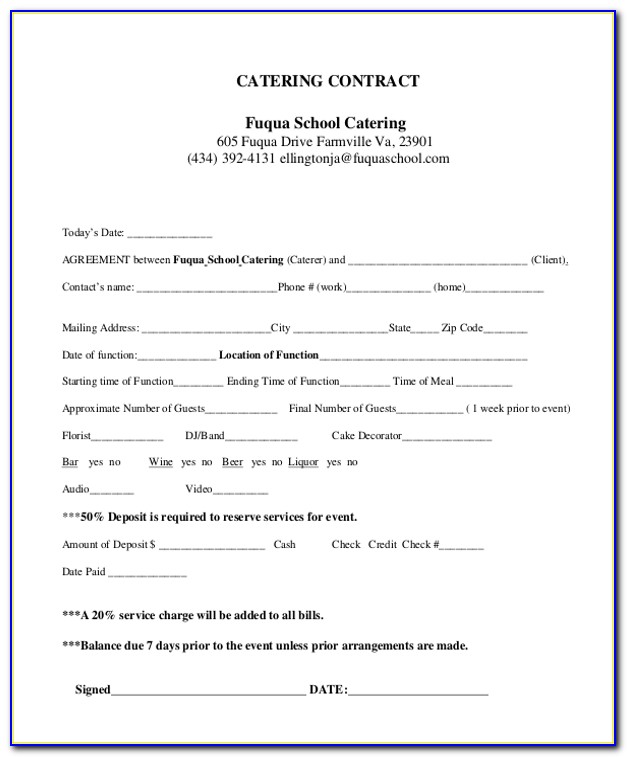 Food Catering Contract Form