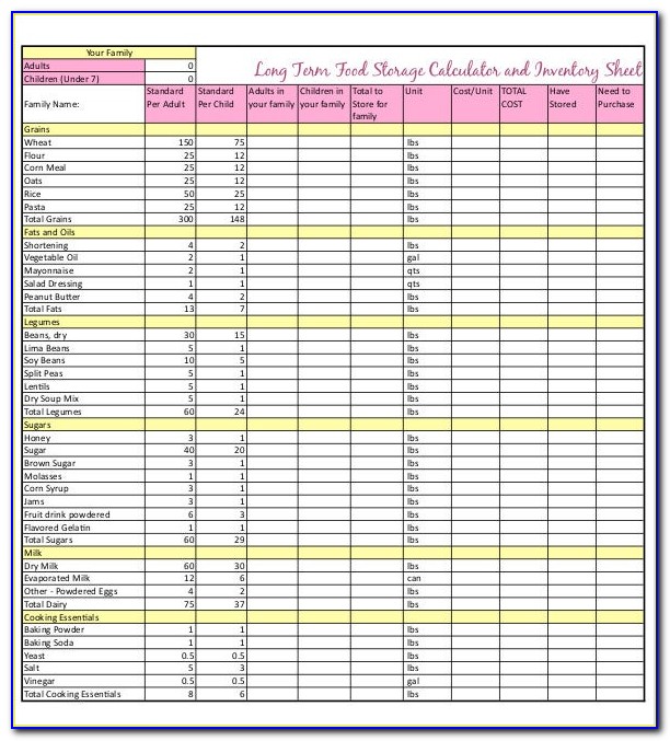 Food Inventory Sheet Sample