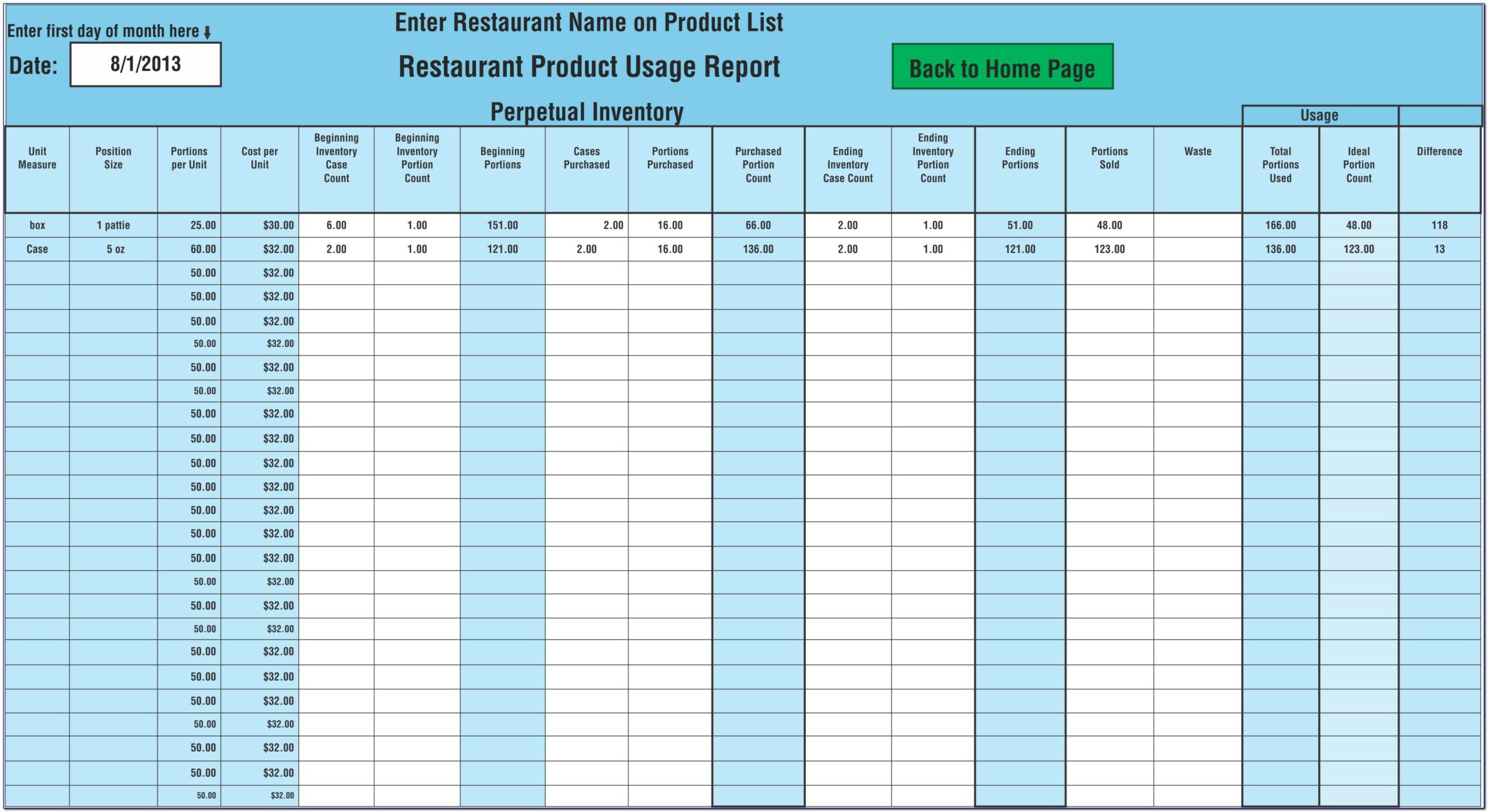 Food Stock Inventory Excel Template