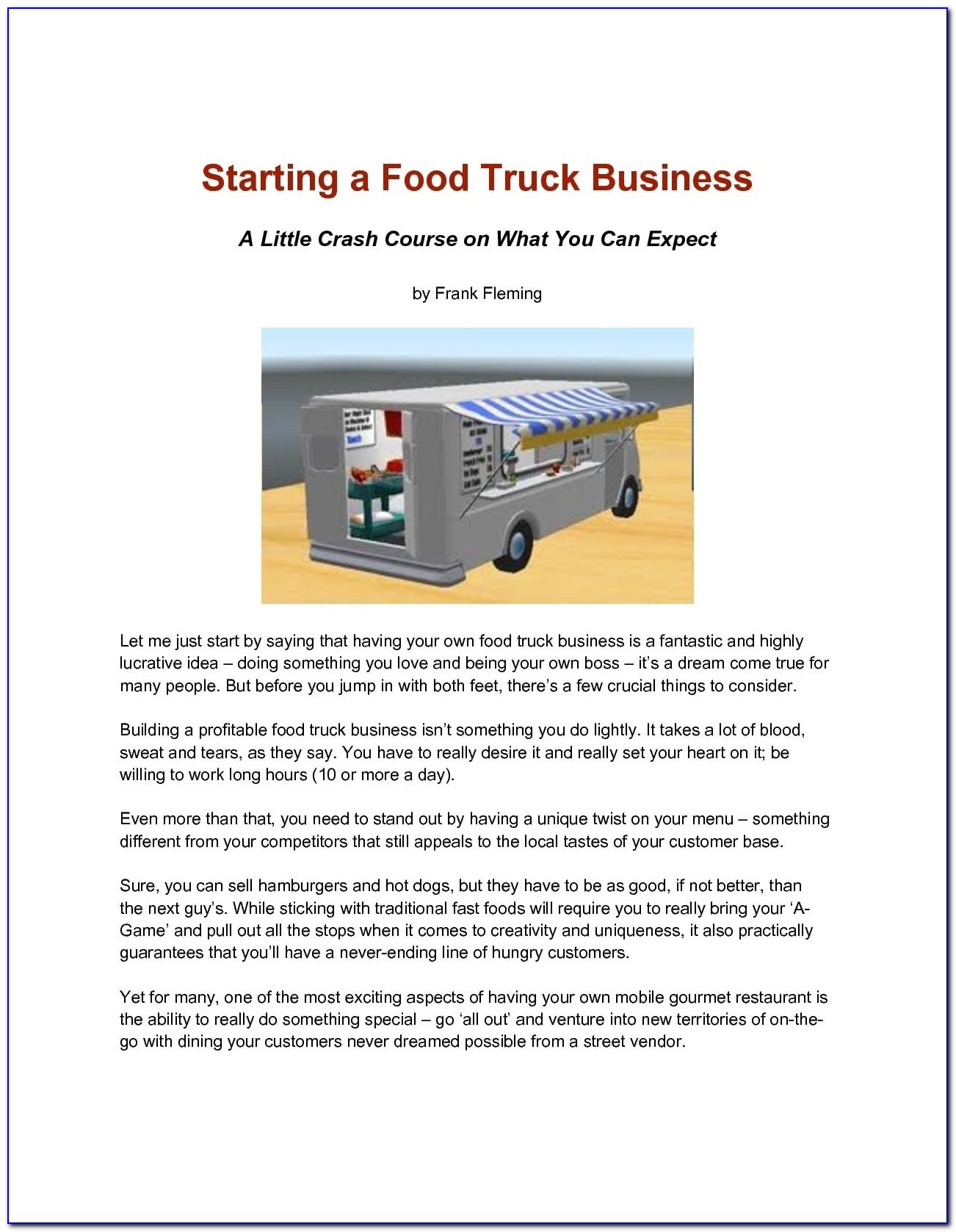 Food Truck Business Plan Example Pdf