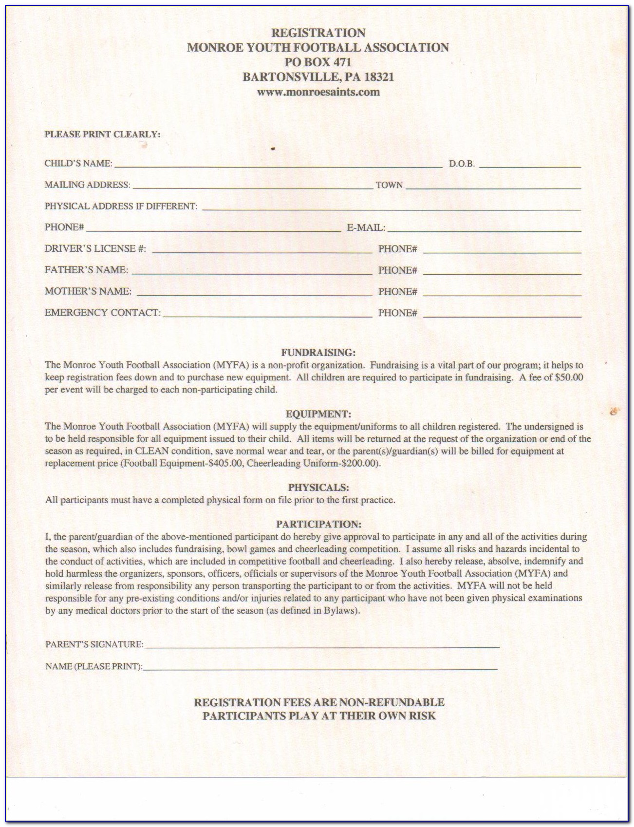 Football Player Registration Form Template Uk