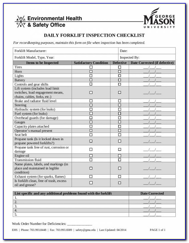 Forklift Inspection Checklist Form