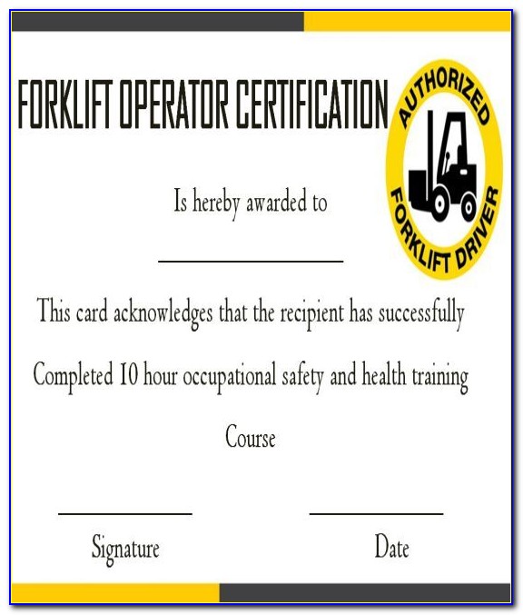Forklift Operator Training Certificate Template