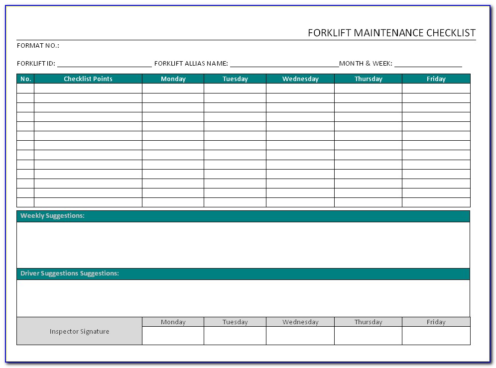 Forklift Service Checklist Form