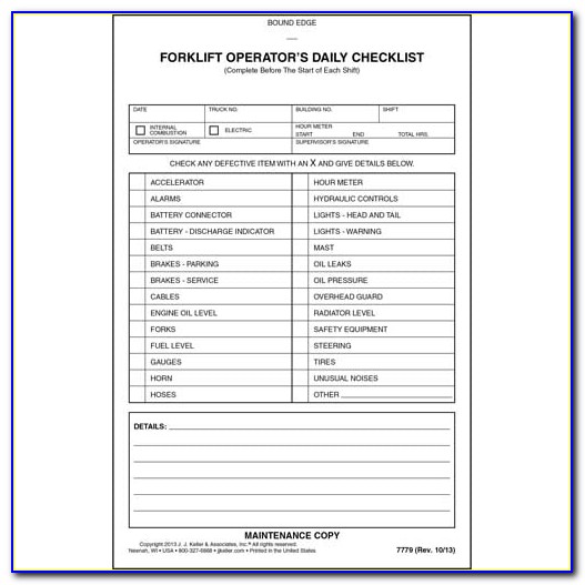 Forklift Truck Daily Checklist Template