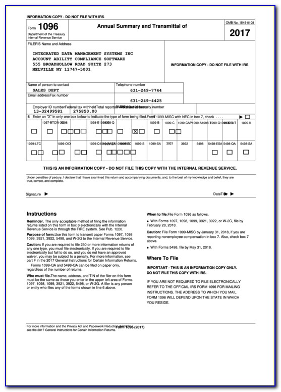 Form 1096 Excel Template